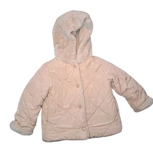 Zara Pink Sherpa Trim Hooded Quilted Winter Ski Snow Jacket Size 2-3 Years